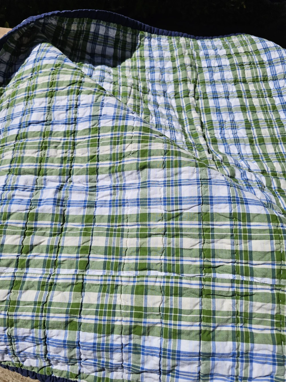 Pottery Barn Kids Blue, Navy & Green Plaid Cotton Quilt - Twin